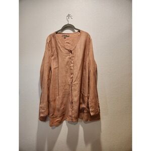 FLAX 100% Linen Button Front‎ Top M Clay Brown Made Lithuania Pockets